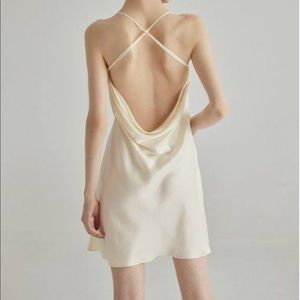 Express satin body con V-neck dress beige silky